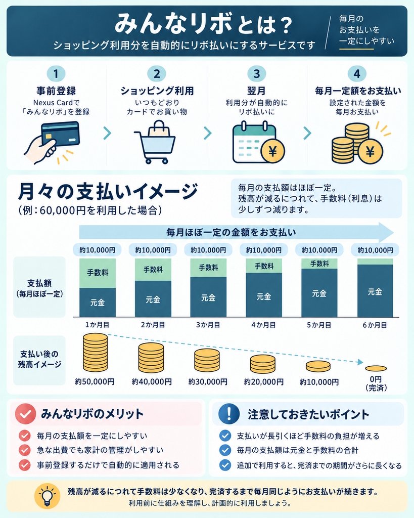 Nexus Cardのみんなリボの仕組みと月々の支払いイメージ